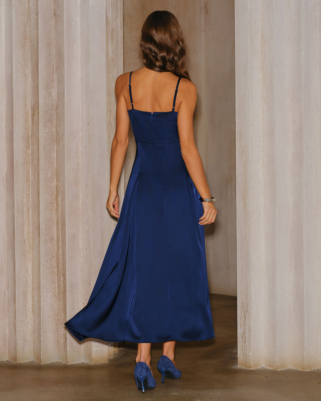 Navy A-Line Maxi Slip Dress