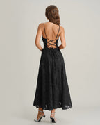 Black Jacquard Maxi Slip Dress