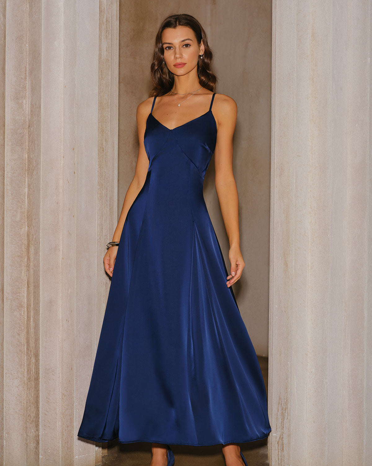 Navy A-Line Maxi Slip Dress