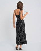 Maxi Dress with Cowl Neck and Black Polka Dots