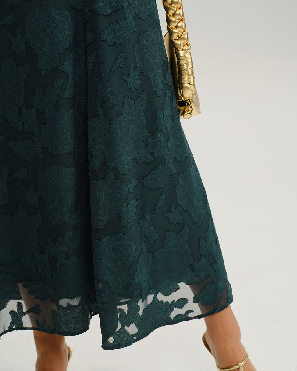 Emerald Jacquard A-Line Maxi Slip Dress