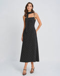 Maxi Dress with Cowl Neck and Black Polka Dots