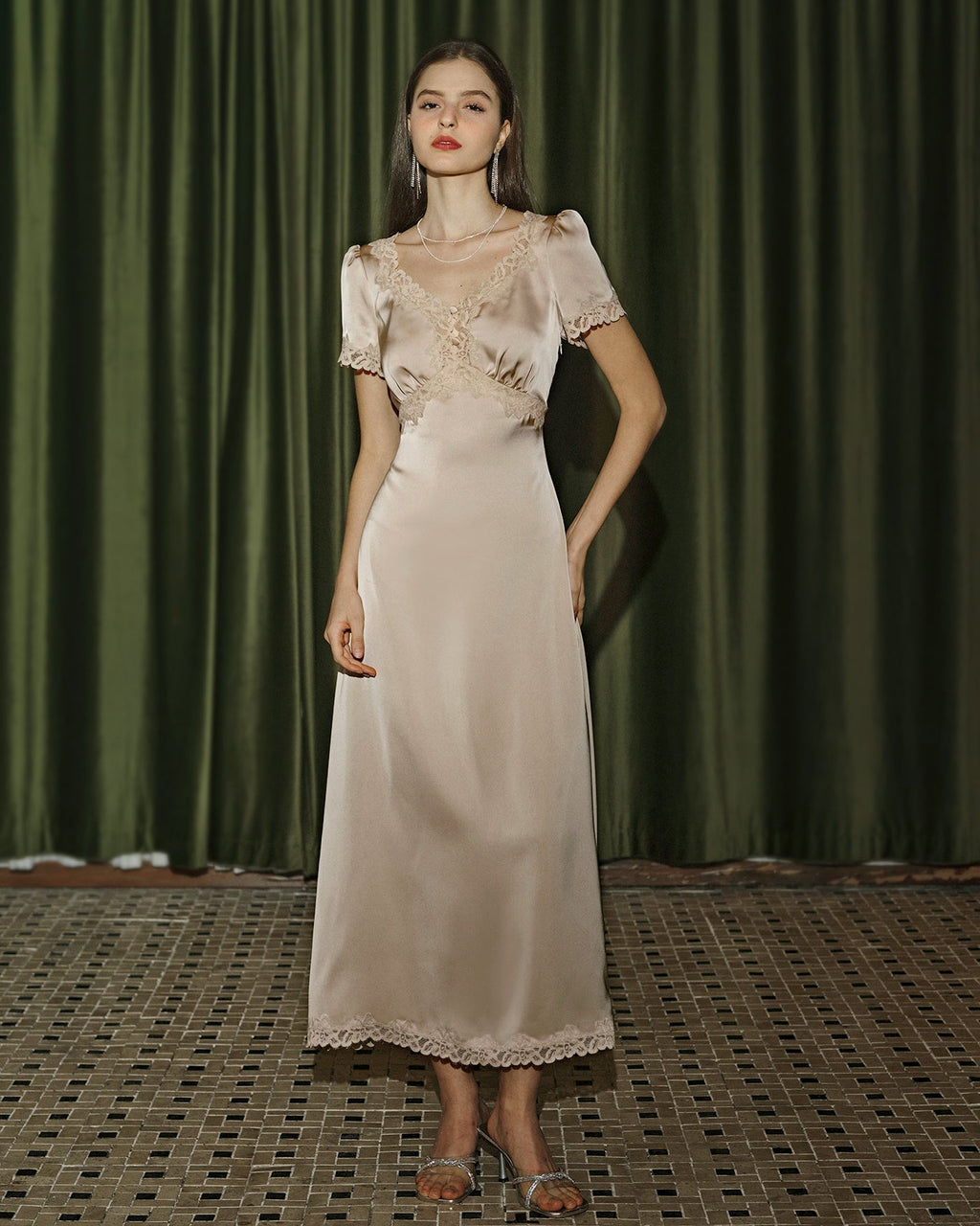 Maxi Dress with Apricot Lace Tunic