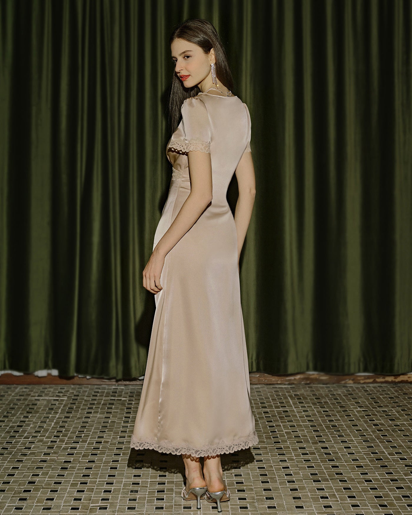 Maxi Dress with Apricot Lace Tunic