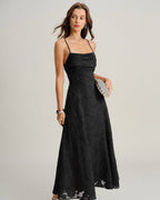 Black Jacquard Maxi Slip Dress