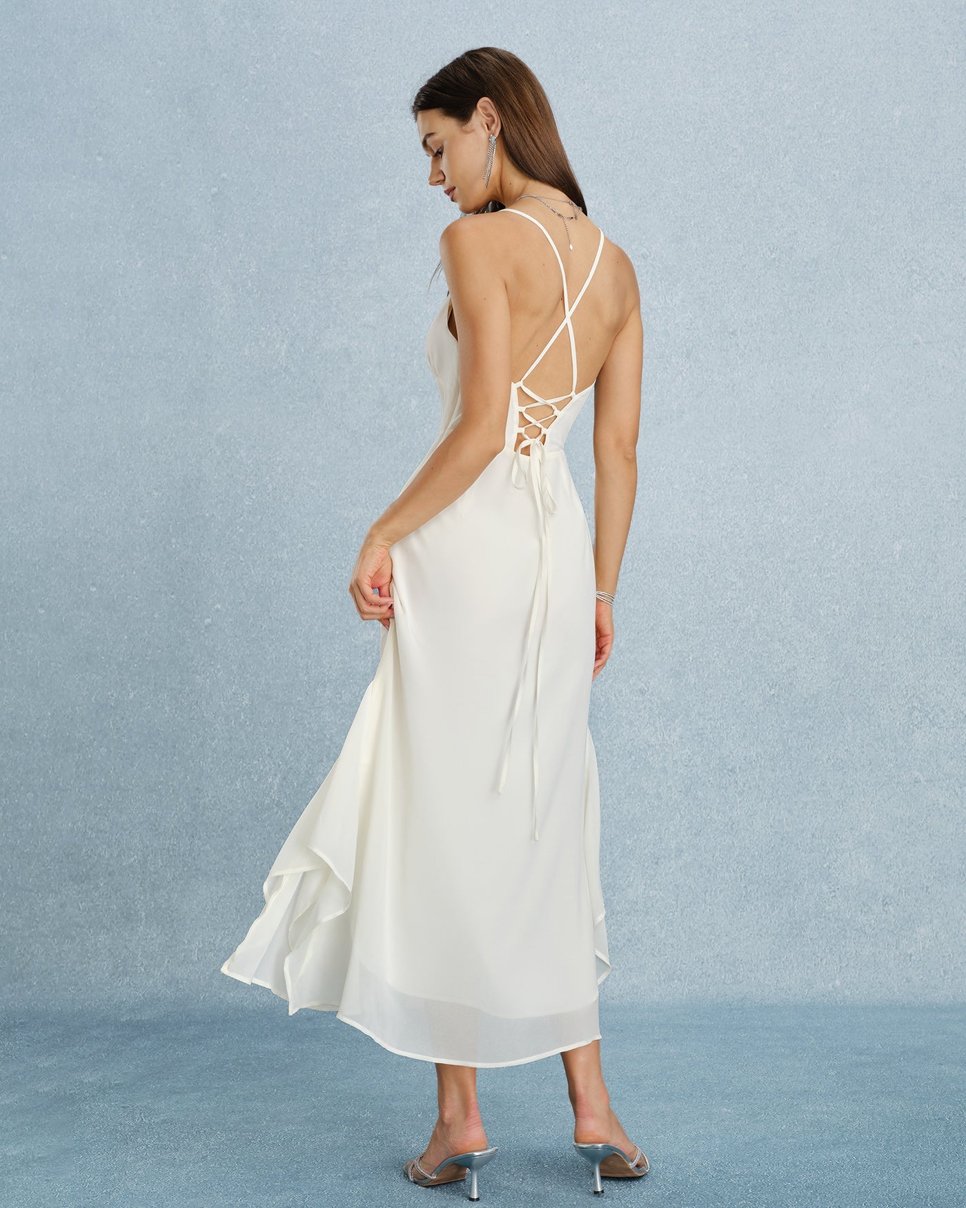 Apricot Chiffon Maxi Dress with Ruffle Slip Details