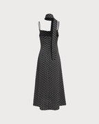 Maxi Dress with Cowl Neck and Black Polka Dots