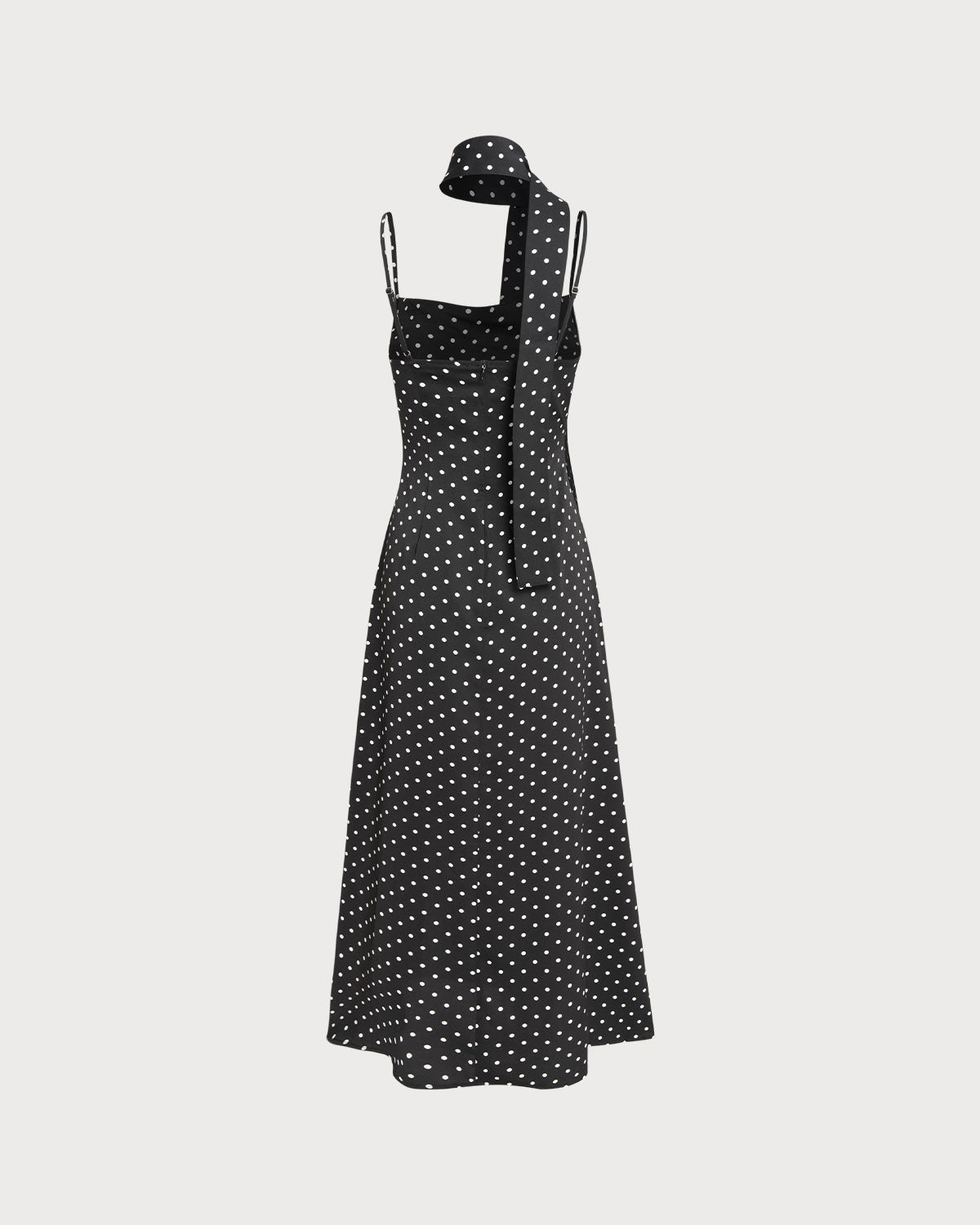 Maxi Dress with Cowl Neck and Black Polka Dots