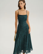 Emerald Jacquard A-Line Maxi Slip Dress