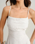 White Jacquard Slip Maxi Dress with Cross Design