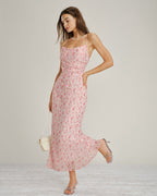Floral Maxi Dress with Pink Cowl Neck