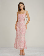 Floral Maxi Dress with Pink Cowl Neck