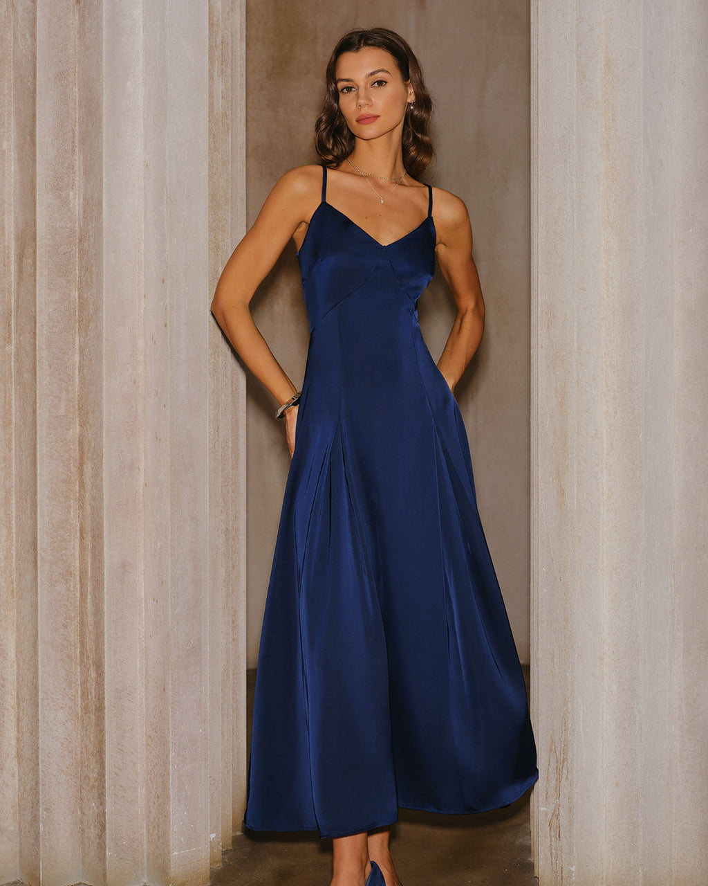 Navy A-Line Maxi Slip Dress