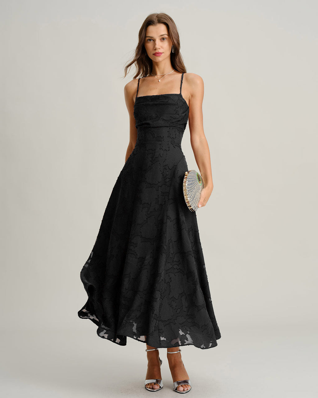 Black Jacquard Maxi Slip Dress