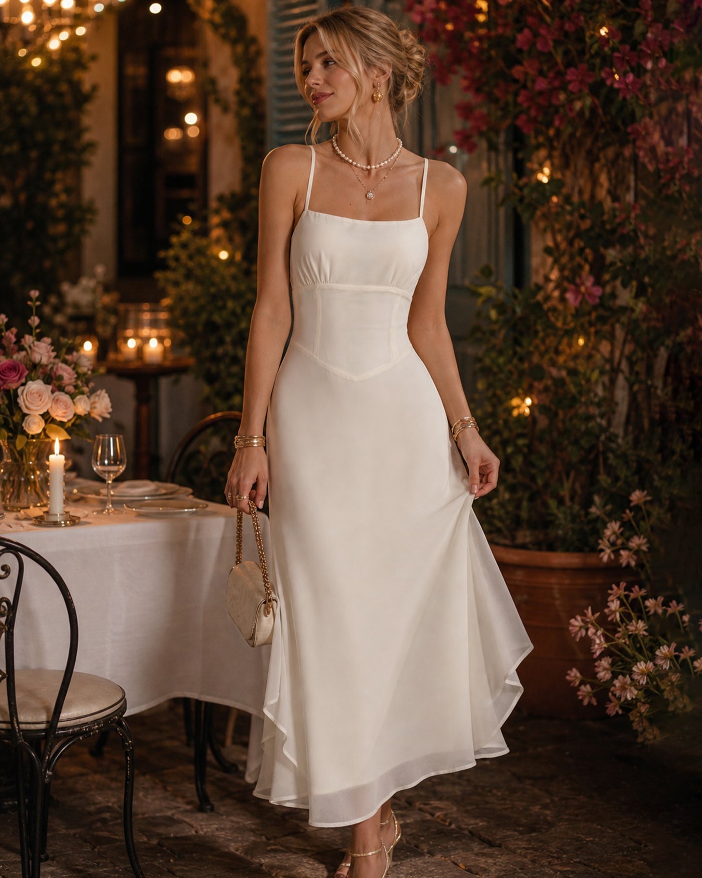 Apricot Chiffon Maxi Dress with Ruffle Slip Details
