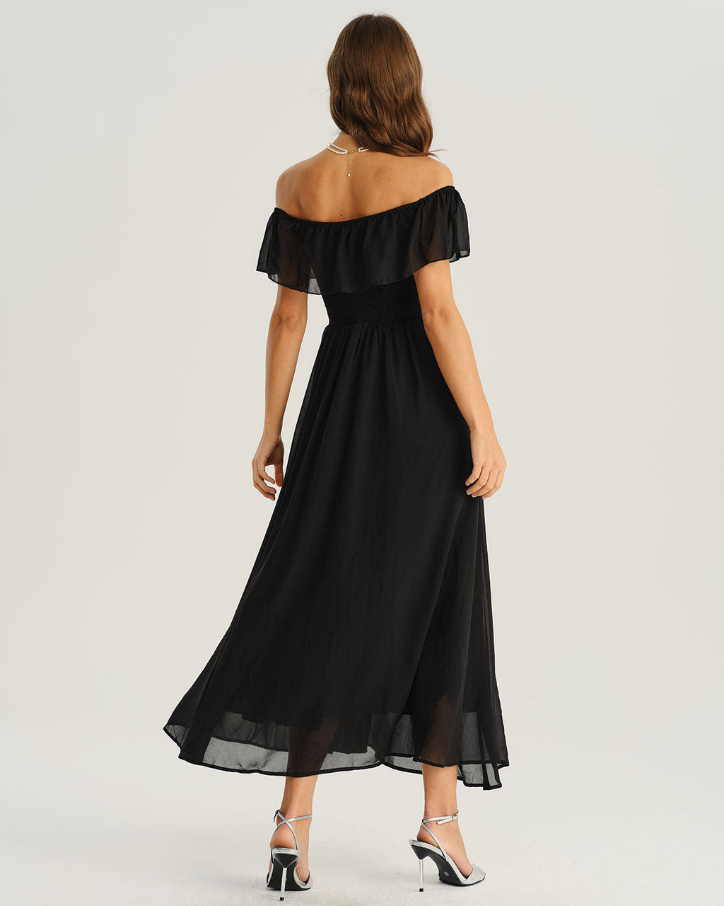 Black A-Line Maxi Dress with Off-the-Shoulder Design