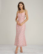 Floral Maxi Dress with Pink Cowl Neck