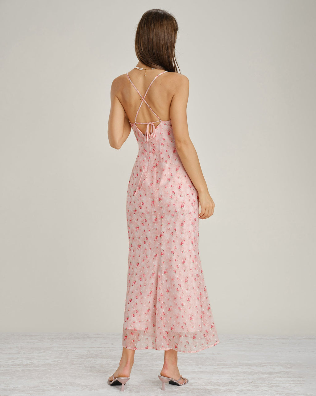Floral Maxi Dress with Pink Cowl Neck