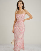 Floral Maxi Dress with Pink Cowl Neck