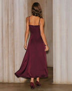Wine Red Satin A-Line Maxi Slip Dress