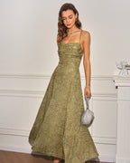 Sage Green Cross-Pattern Jacquard Maxi Slip Dress
