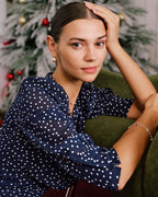 V-Neck Midi Dress with Blue Polka Dots