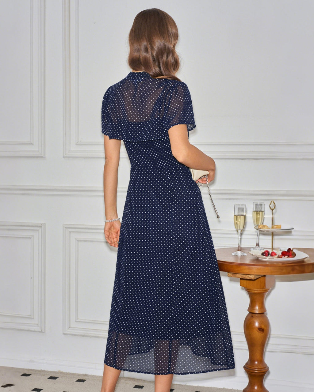 Polka Dot Midi Dress in Blue Collar Style
