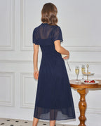 Polka Dot Midi Dress in Blue Collar Style