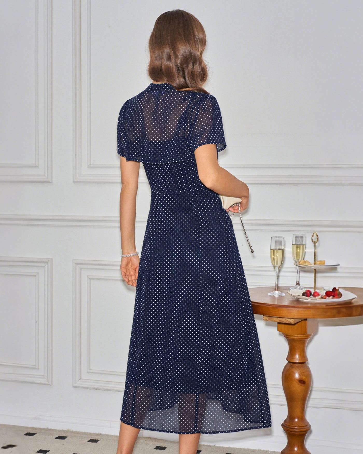 Polka Dot Midi Dress in Blue Collar Style