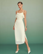 Chiffon Midi Dress with Apricot Ruffle Details