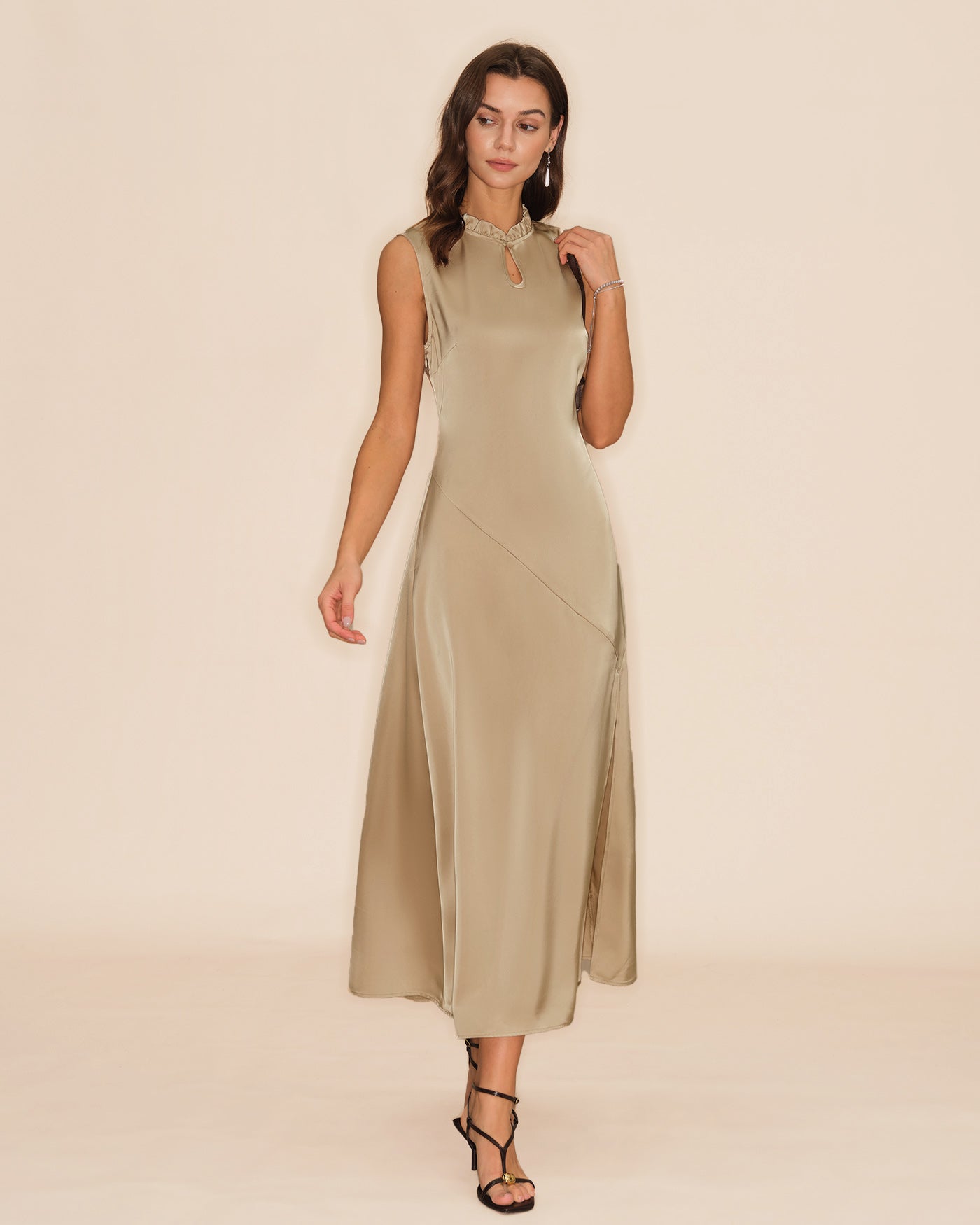 Ruffled Midi Dress in Apricot
