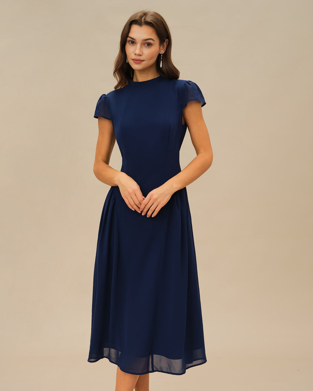 Blue Midi Dress with Puffed Sleeves
