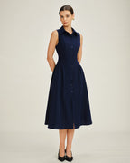 Blue Collar Button-Up Midi Dress