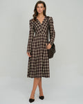 Brown Floral Print V-Neck Midi Dress