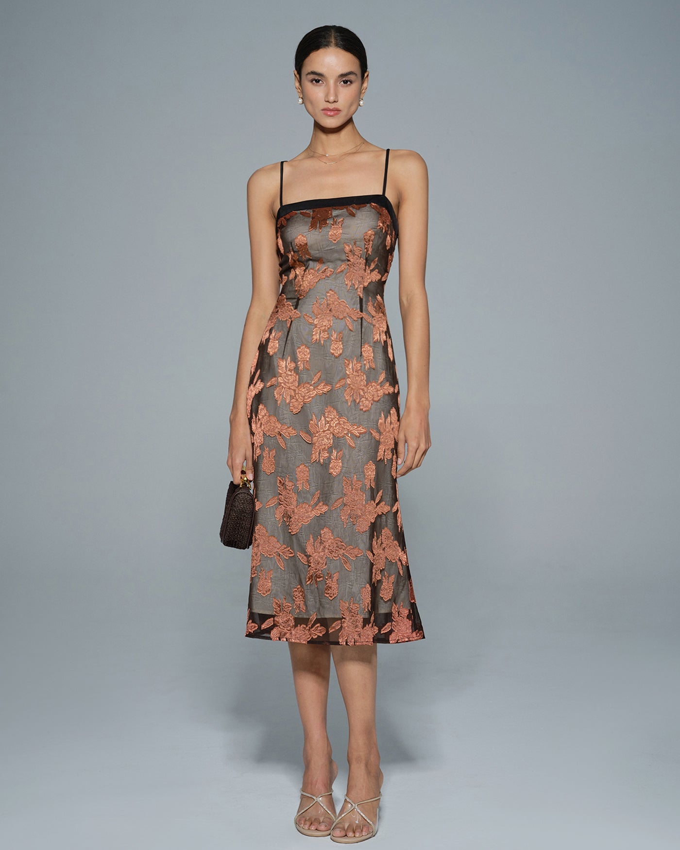 Caramel Floral Print Midi Dress