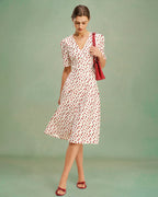 V-Neck Midi Dress in Apricot Floral Print