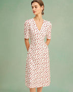 V-Neck Midi Dress in Apricot Floral Print