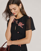 Floral Midi Dress with Black Cut-Out Details