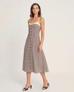 Coffee Checkered Midi Dress