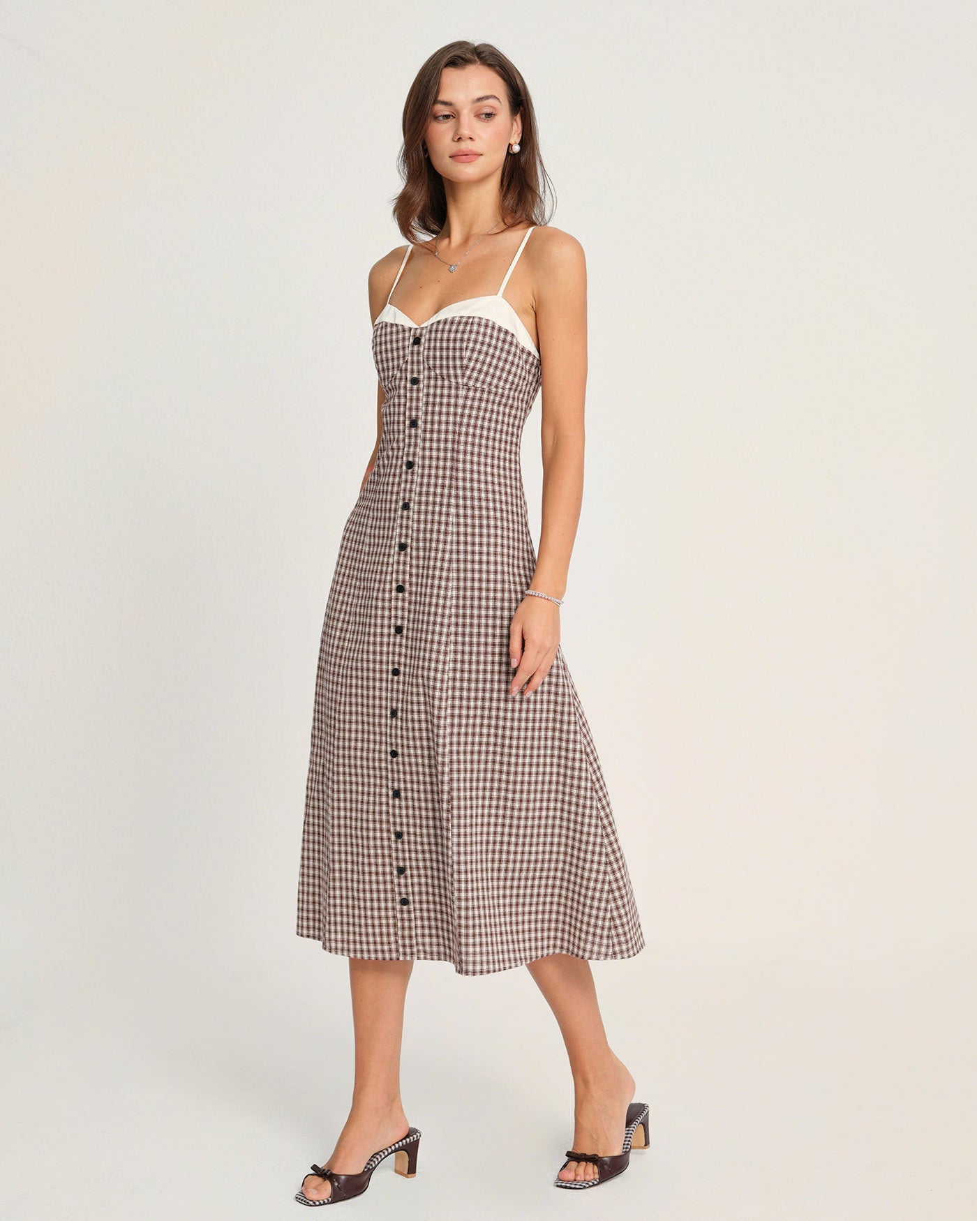 Coffee Checkered Midi Dress