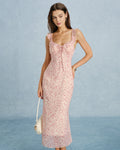 Pink V-Neck Ruffled Midi Dress with Tie Detail