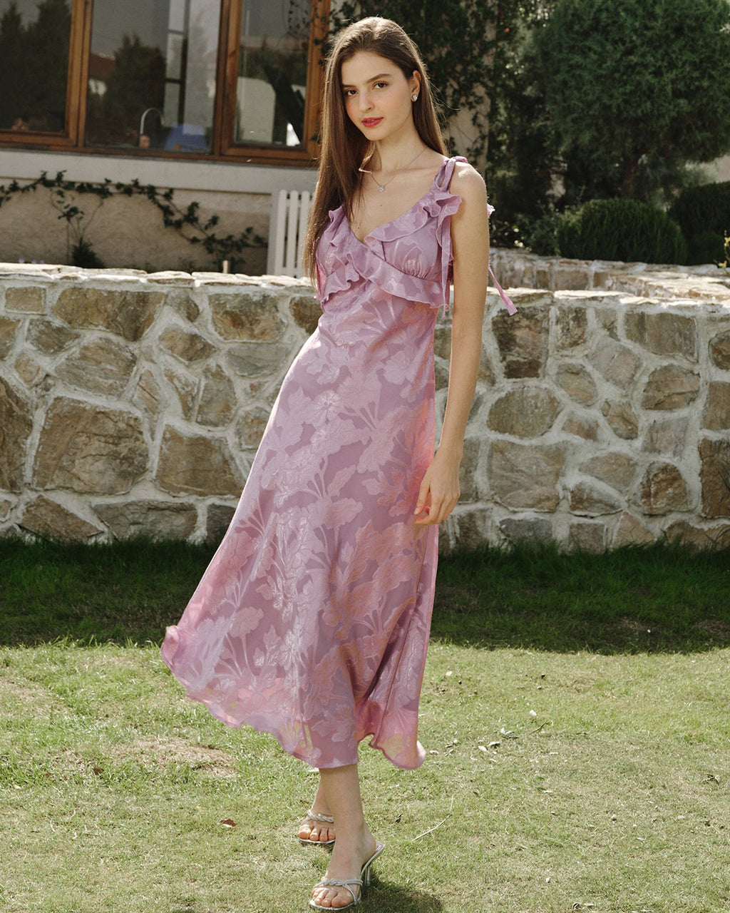 Maxi Dress in Purple Jacquard Fabric