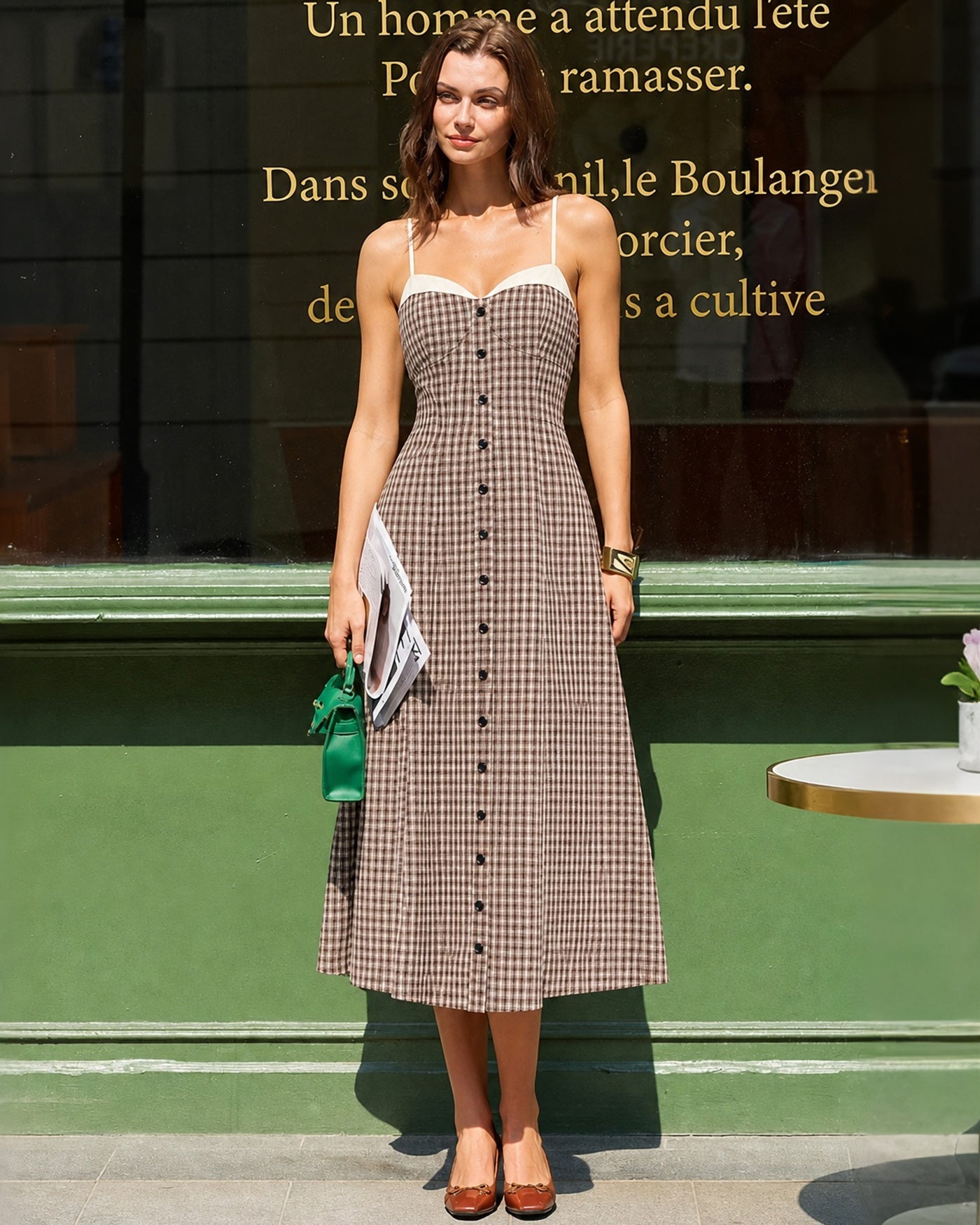 Coffee Checkered Midi Dress