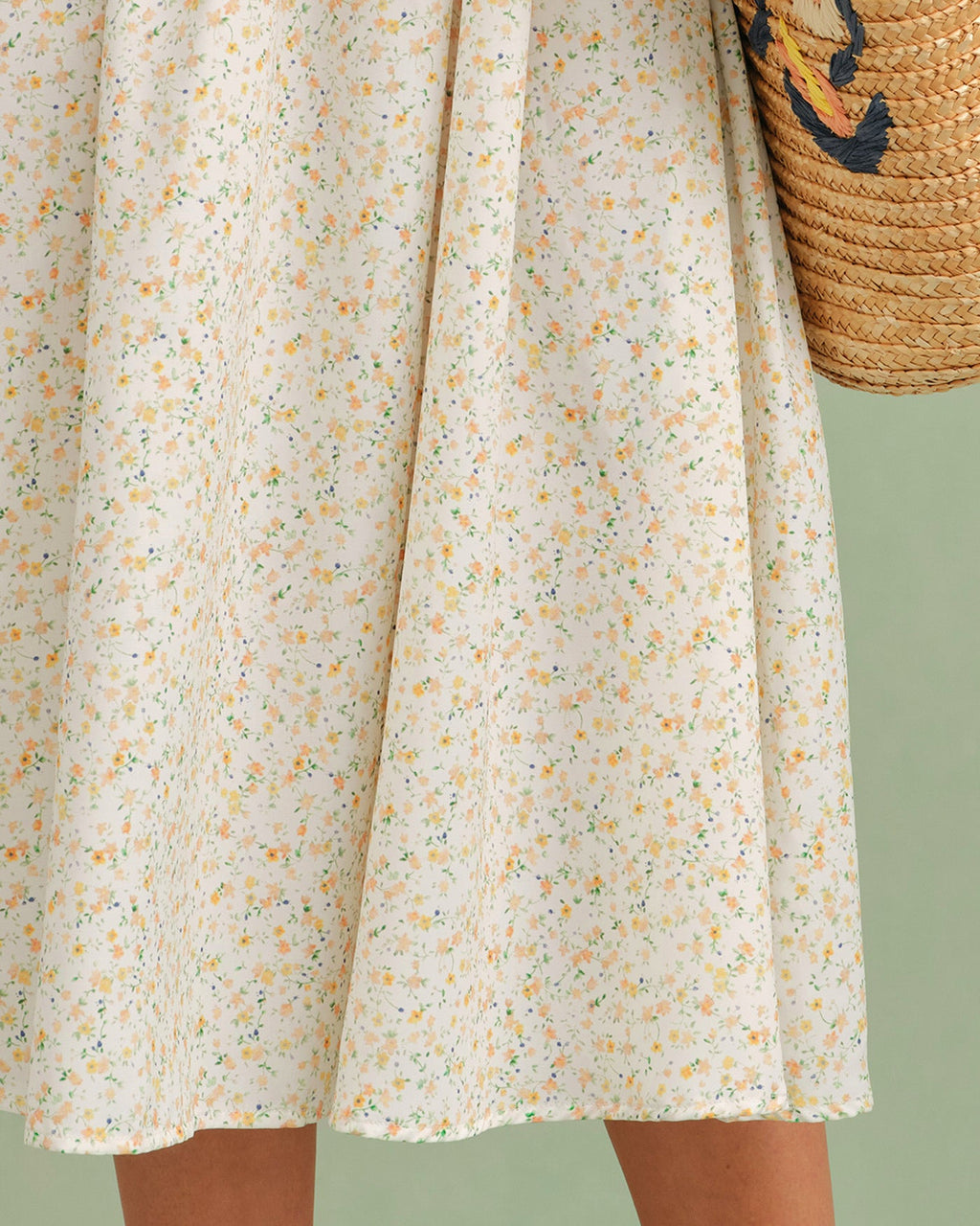 Floral Midi Dress with Sweetheart Neckline in Yellow