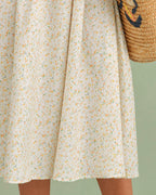 Floral Midi Dress with Sweetheart Neckline in Yellow