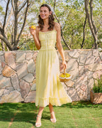 Yellow Ruffled Midi Dress with Sweetheart Neckline