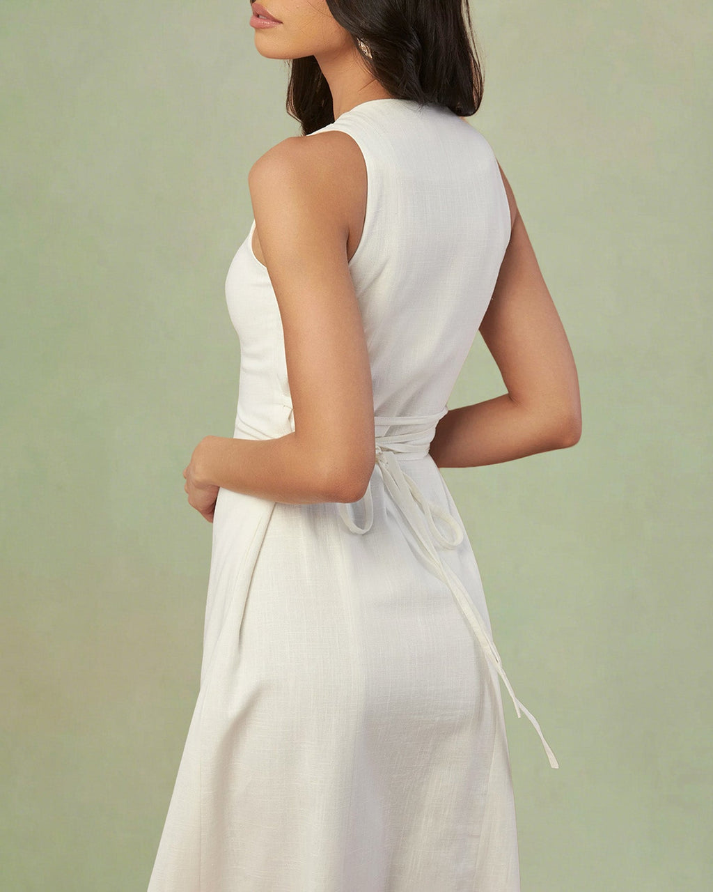 White Midi Dress with Button Tie Detail
