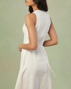 White Midi Dress with Button Tie Detail
