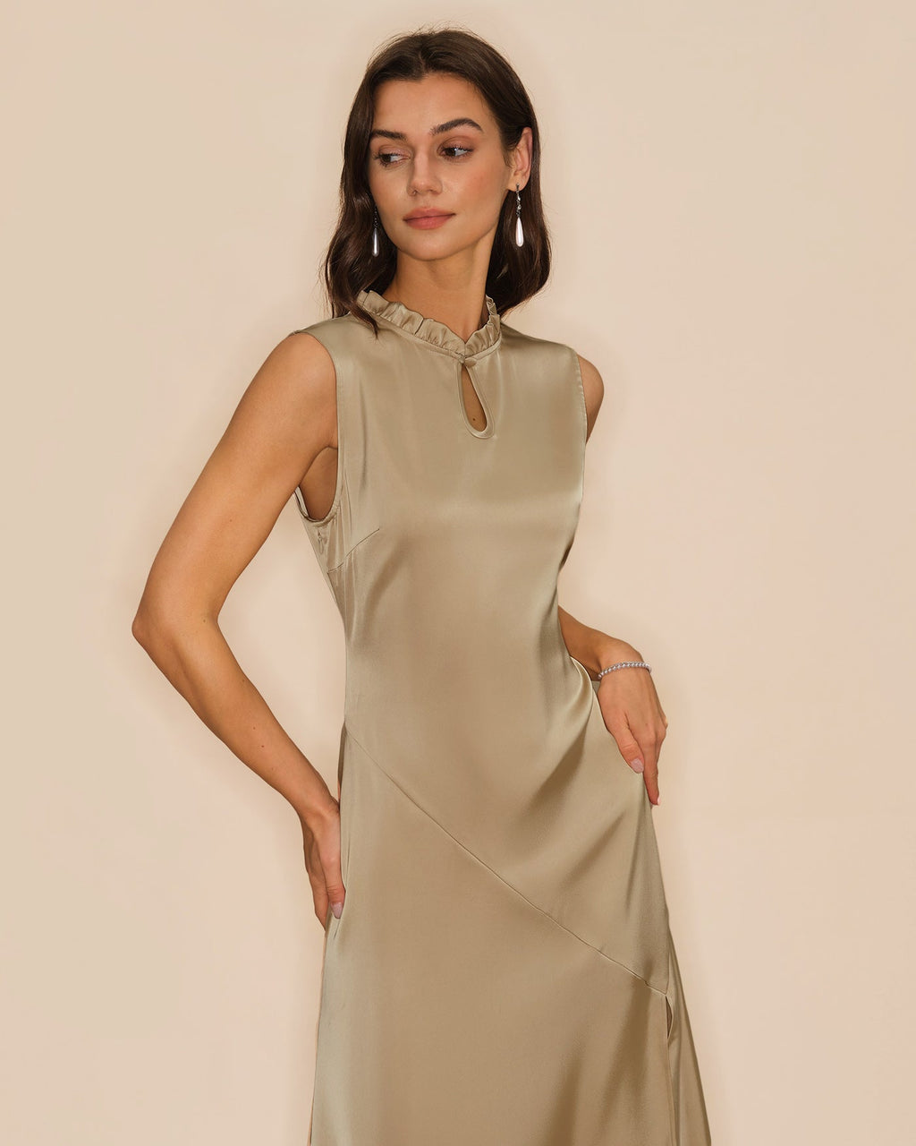 Ruffled Midi Dress in Apricot