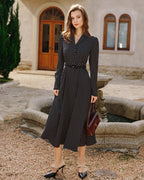 Polka Dot Midi Dress with Black Collar